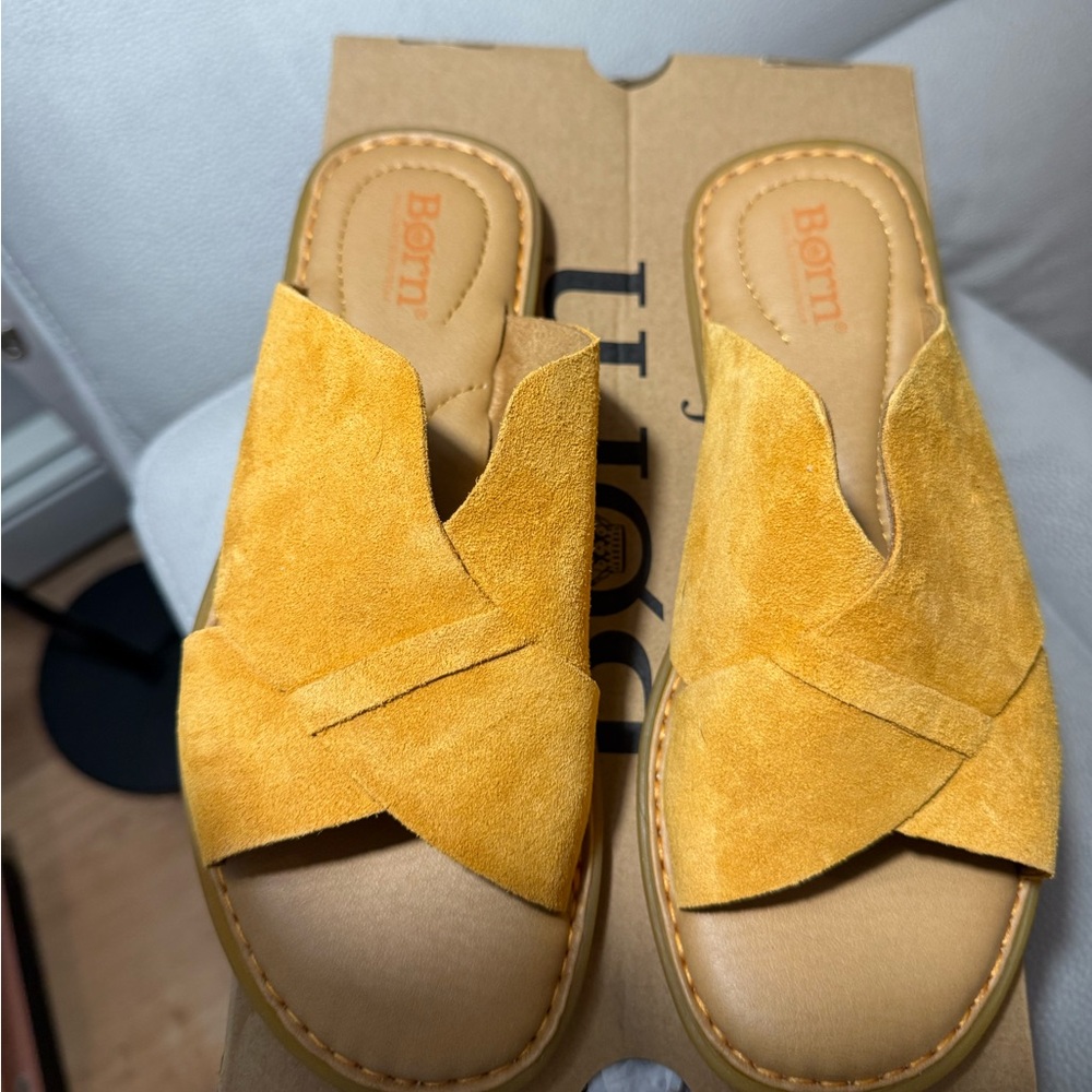 Born Women's Yellow Suede Slide Sandals